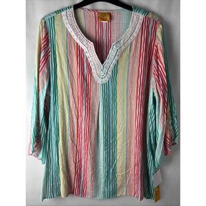 Ruby Rd. Women's Top Plus Size 1X Tropical Splash Tunic Shirt Gold Multicolor A5